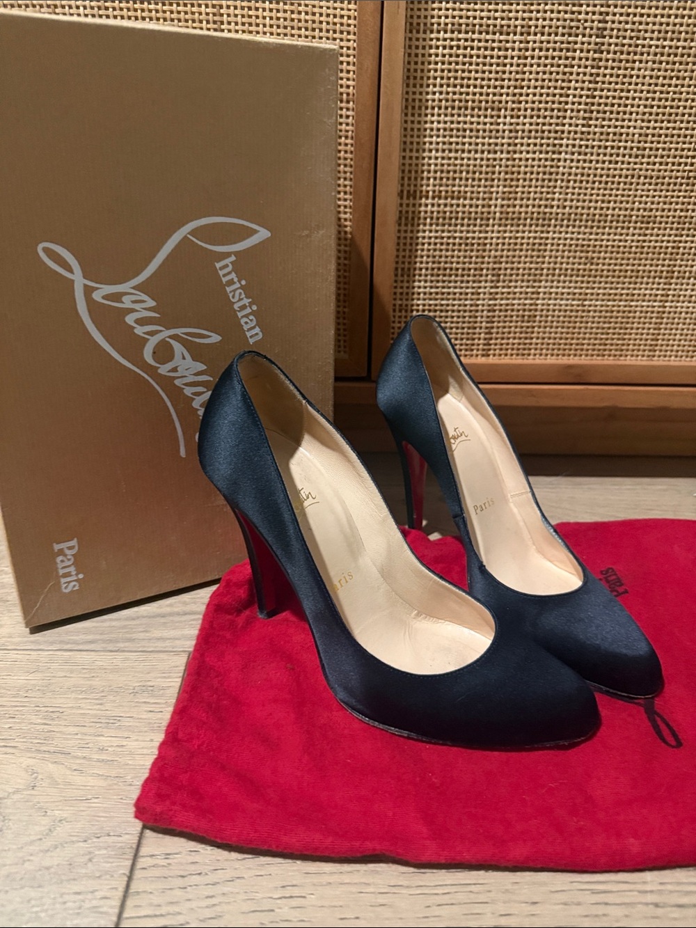 CHRISTIAN LOUBOUTIN 868 100 CREPE SATIN HEEL BLACK 37.5